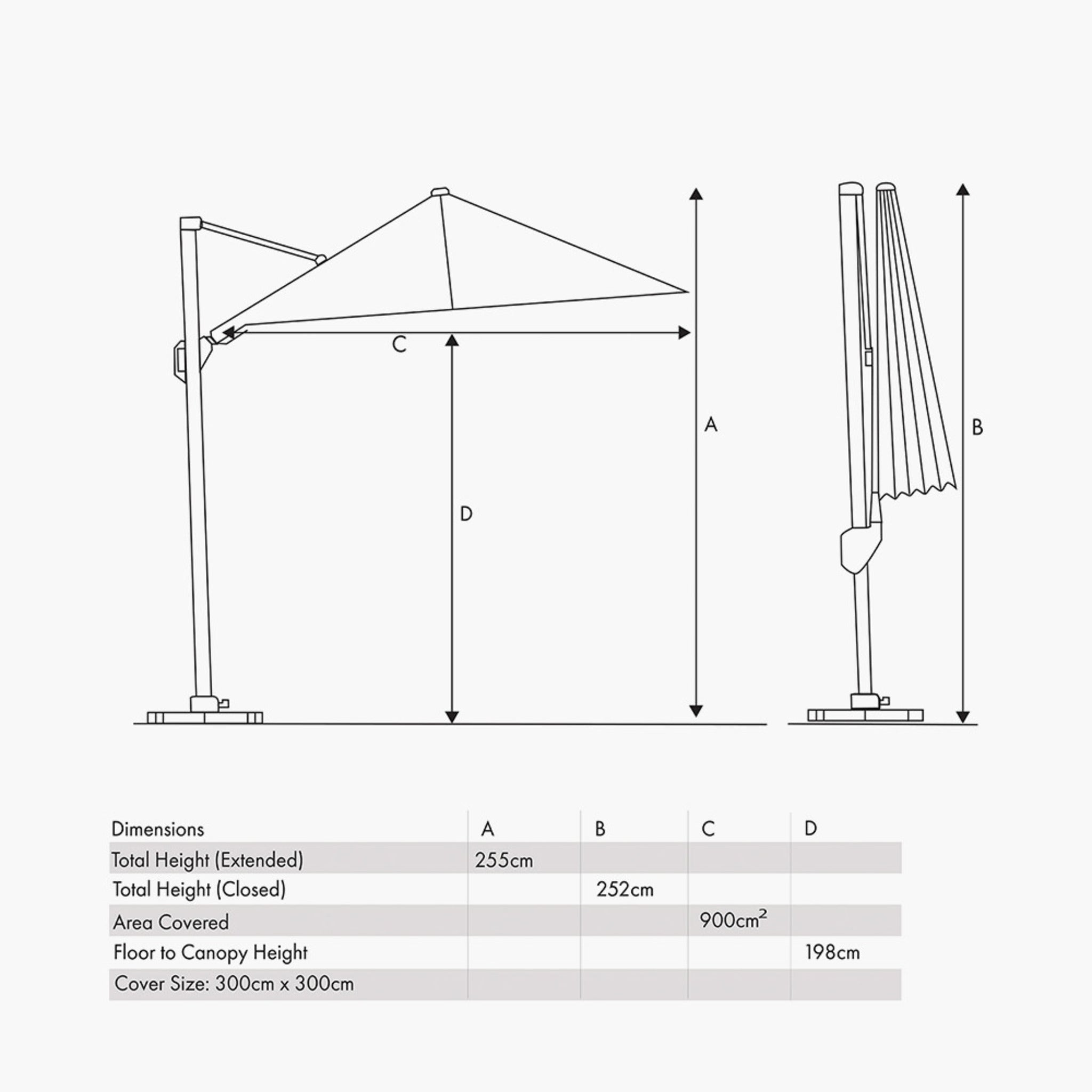 Glow Challenger T2 3m Square Anthracite Parasol