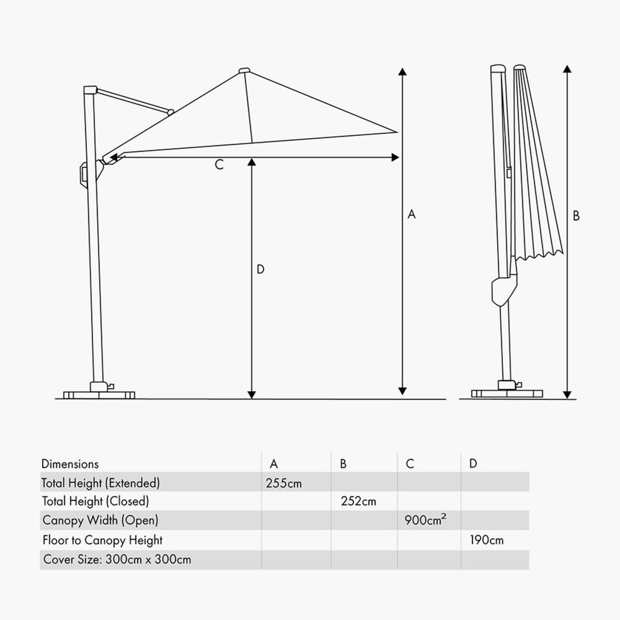 Glow Challenger T2 3m Square Luna Grey Parasol