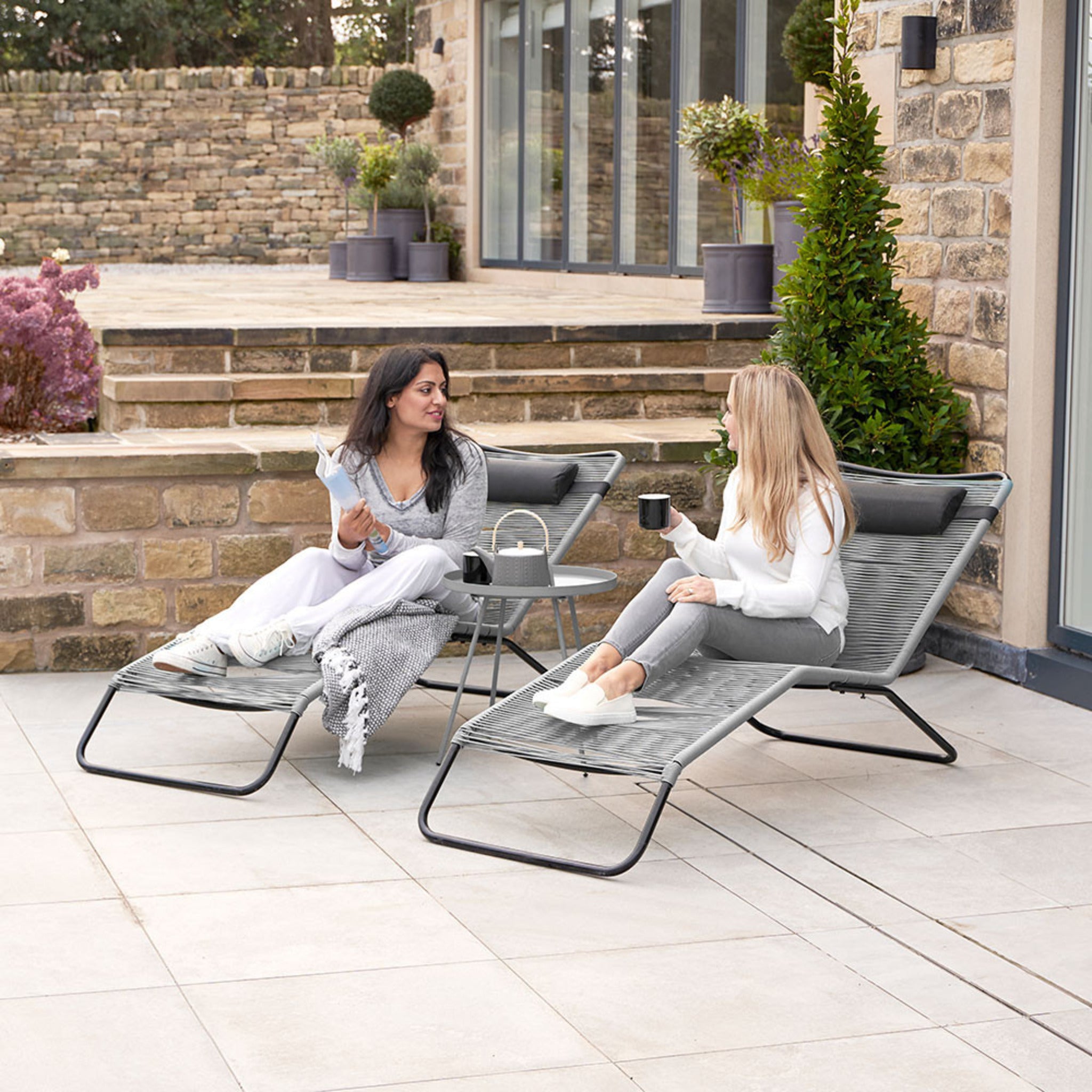 Grey PU Rio Set of 2 Sun Loungers