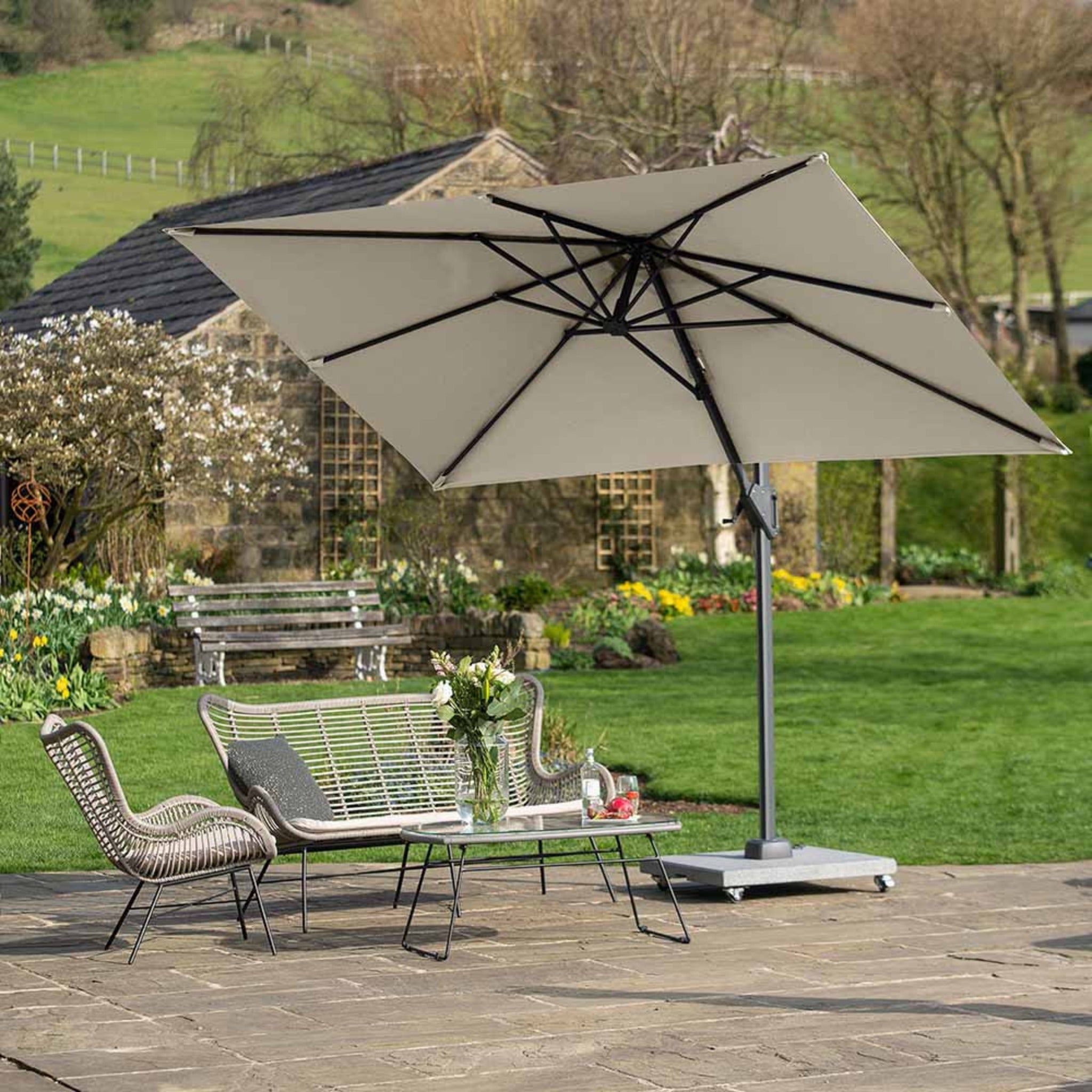 2m Oblong Champagne Free Arm Parasol