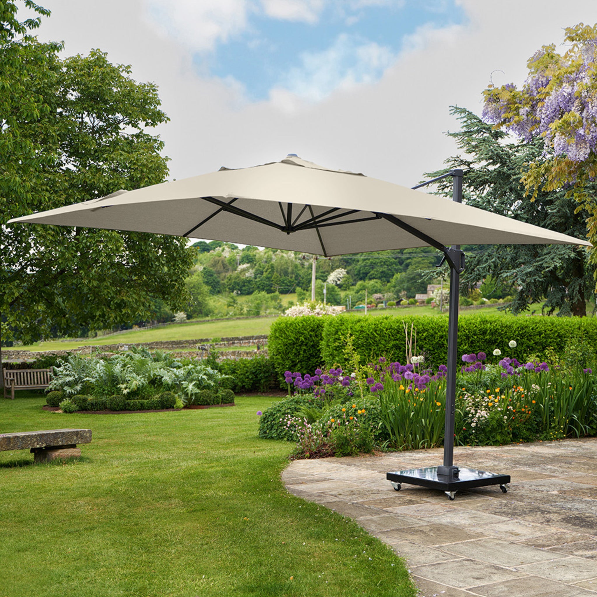 6m Oblong Champagne Free Arm Parasol