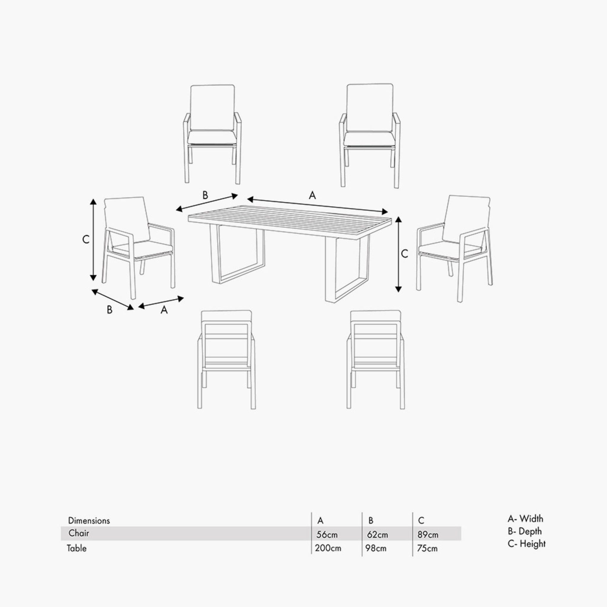 Stockholm Anthracite 6 Seater Dining Set