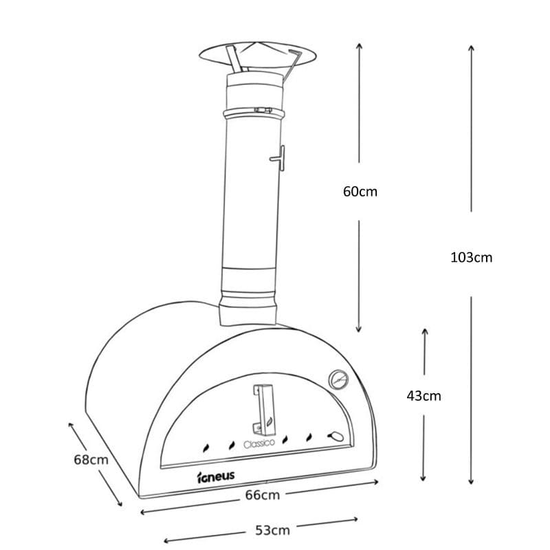 Igneus Classico Wood Fired Pizza Oven Black Dimensions