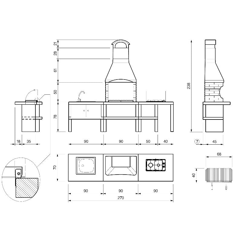 Palazzetti Marbella Outdoor BBQ Kitchen with twin Gas Hob and Sink in Peach or Anthracite