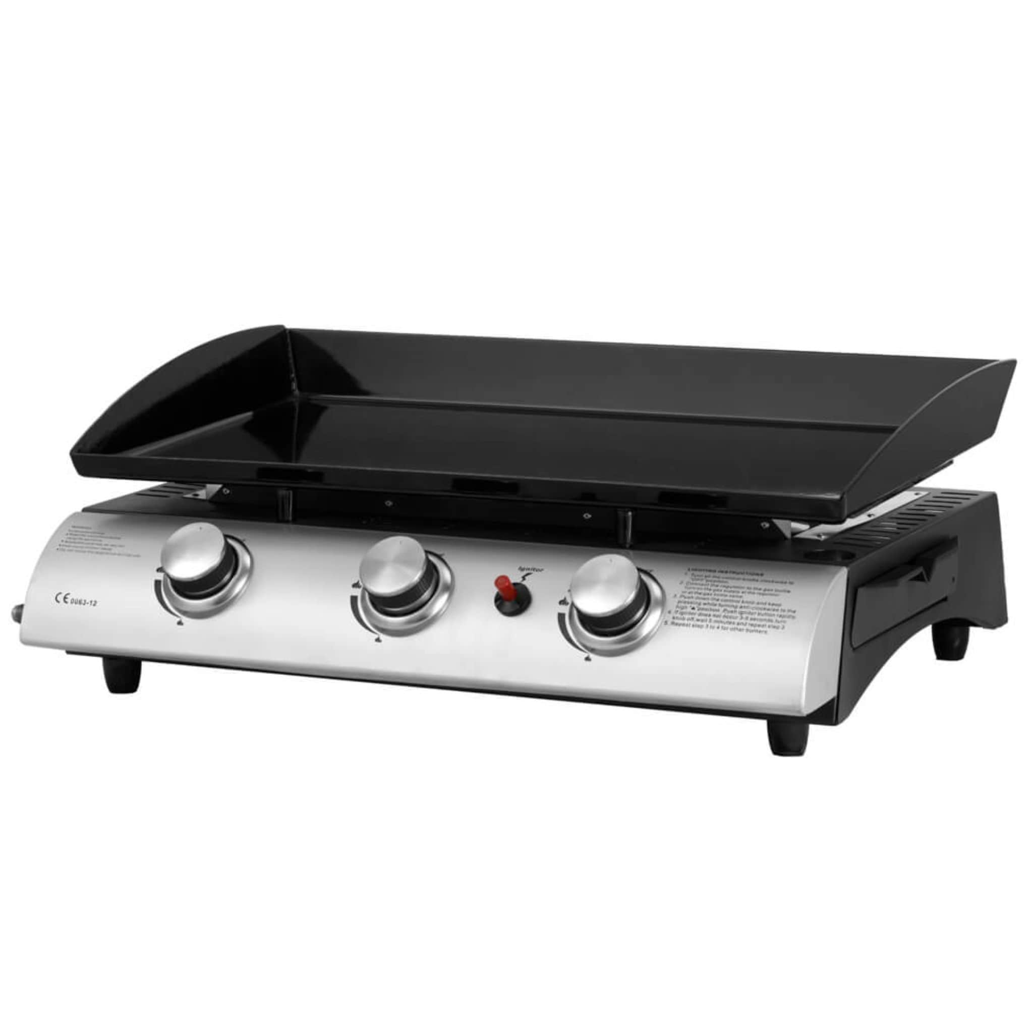 Gas BBQ 3 Burner Plancha in Stainless Steel with Stand and Side Tables