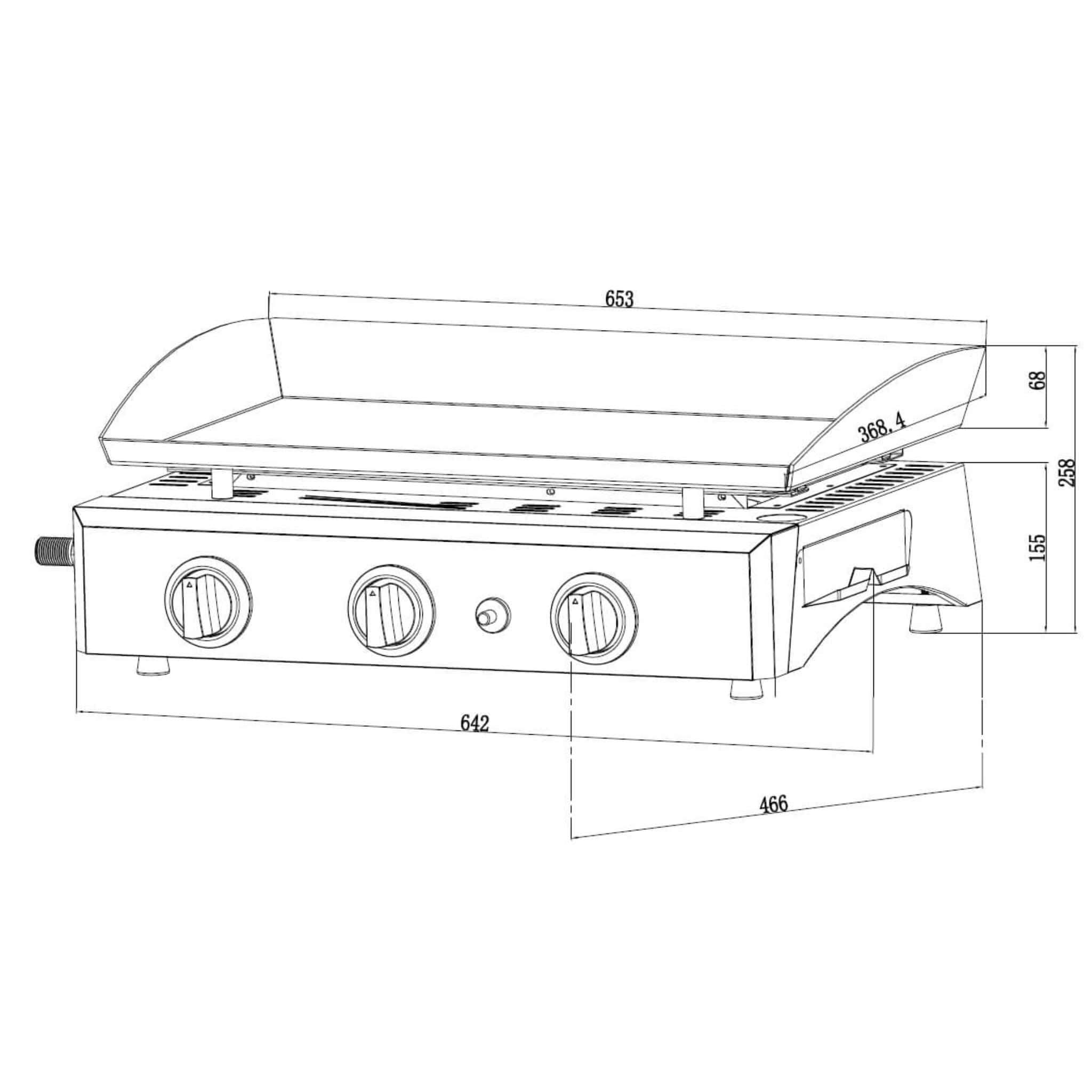 Gas BBQ 3 Burner Plancha in Stainless Steel with Stand and Side Tables