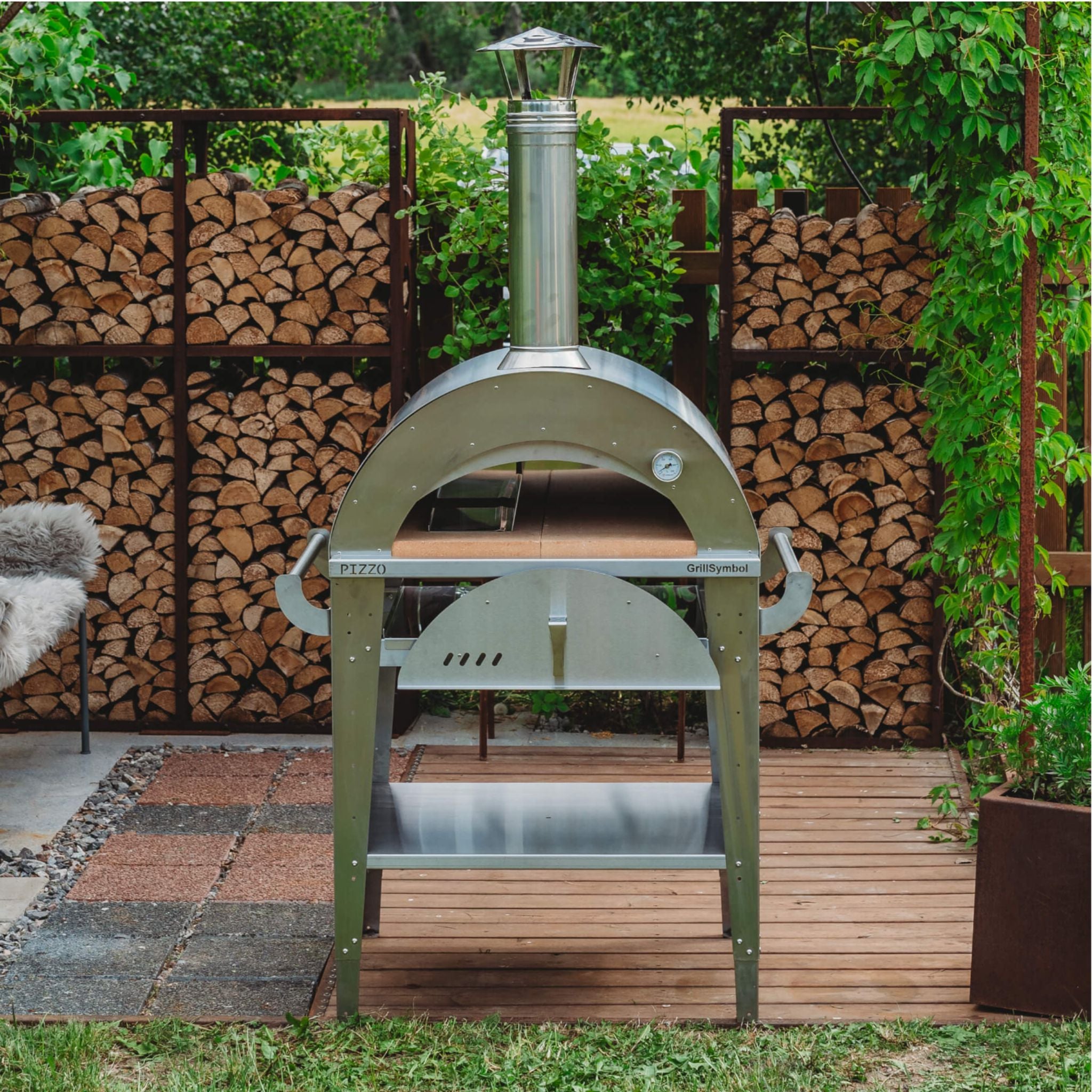 GrillSymbol Wood Fired Pizza Oven with Stand Pizzo-set-inox