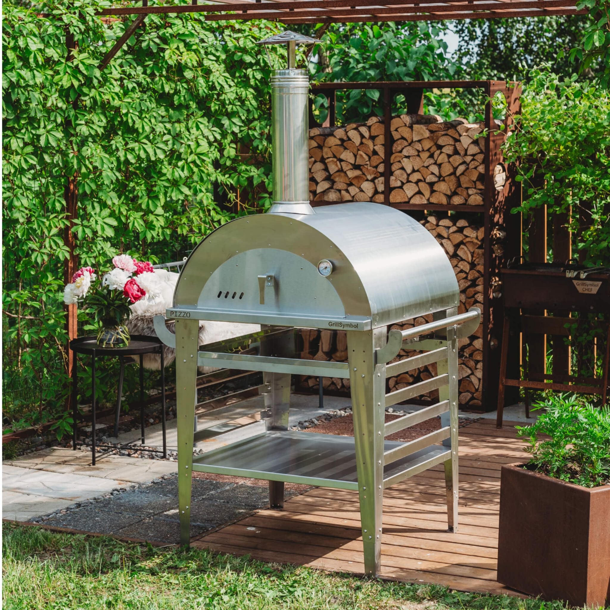 GrillSymbol Wood Fired Pizza Oven with Stand Pizzo-set-inox