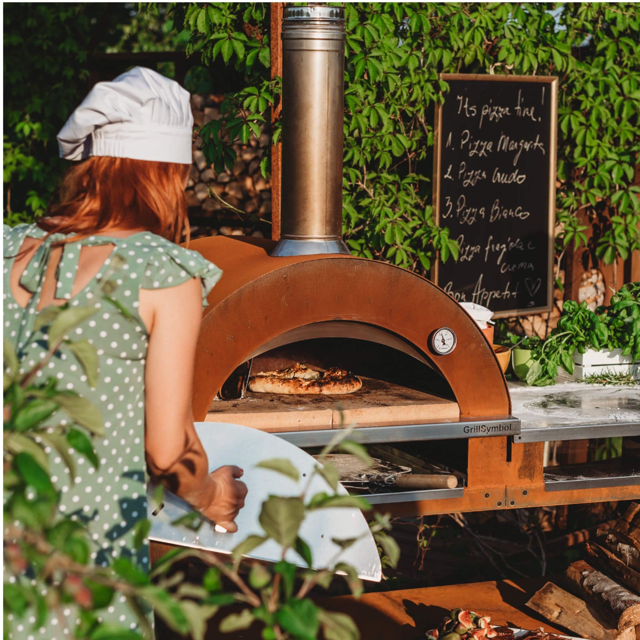 GrillSymbol Wood Fired Pizza Oven with Stand and Side Table Pizzo-XL-Set