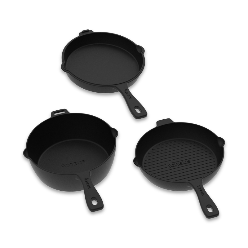 Igneus 3 Part Cast Iron Durable Pan Set