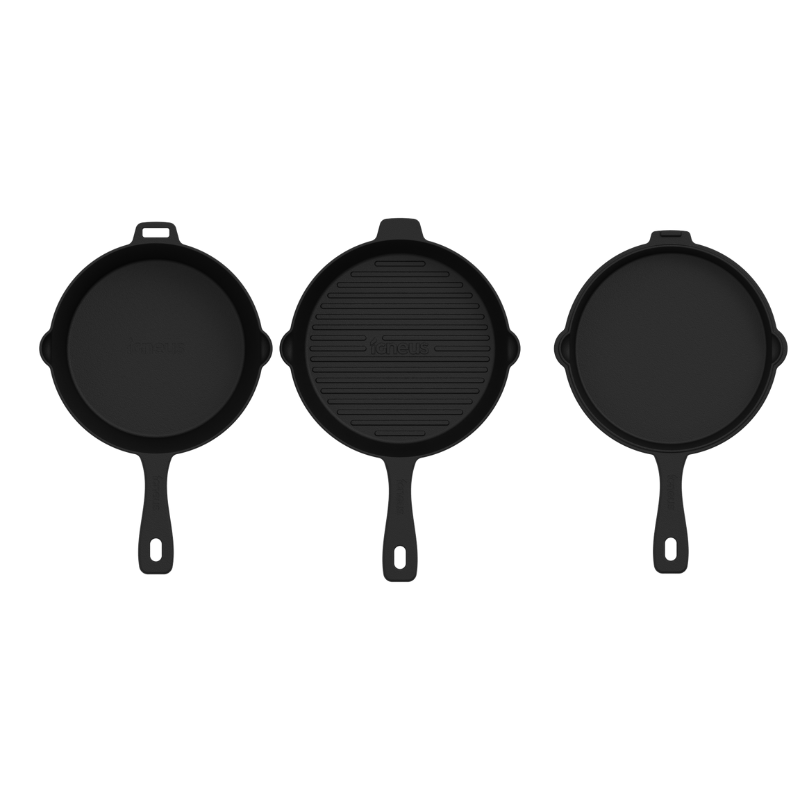 Igneus 3 Part Cast Iron Durable Pan Set