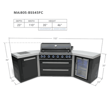 Mont Alpi 805 Black Stainless Steel BBQ Grill Island with 45-Degree Co