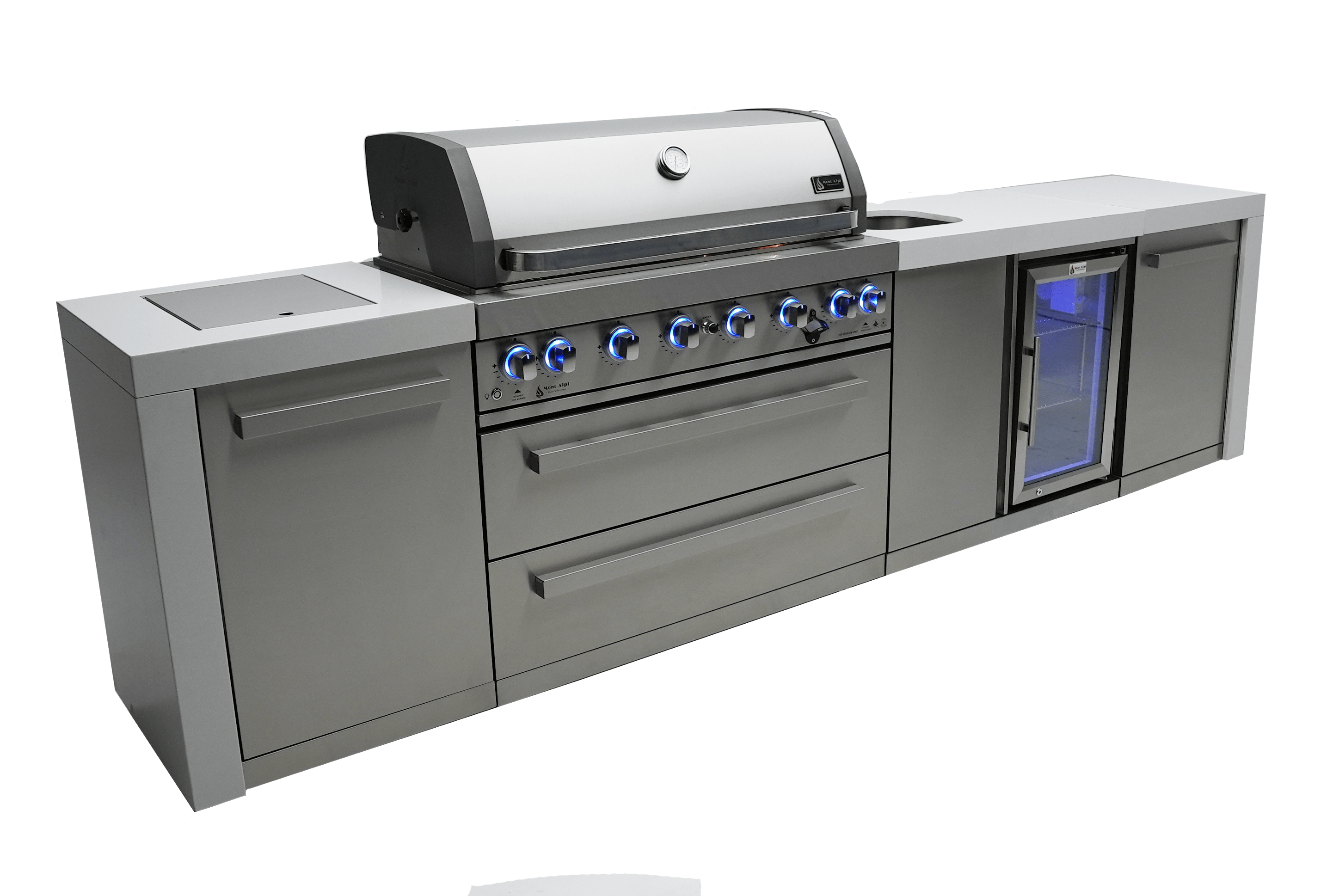 Mont Alpi Deluxe Island with Beverage Centre, 6-Burner Grill, 2 Infrar