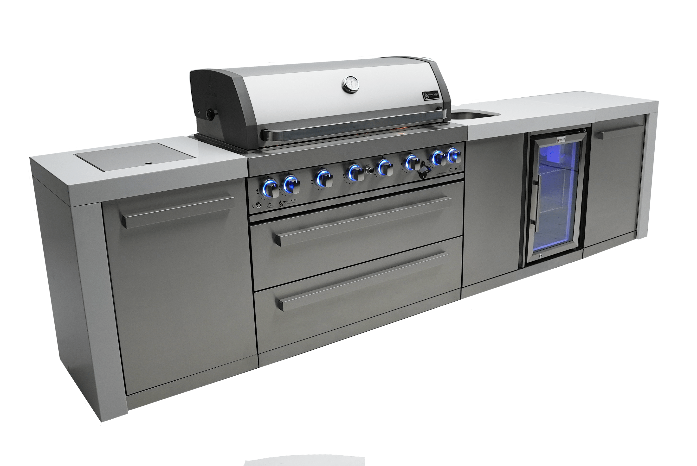 Mont Alpi Deluxe Island with Beverage Centre, 6-Burner Grill, 2 Infrar