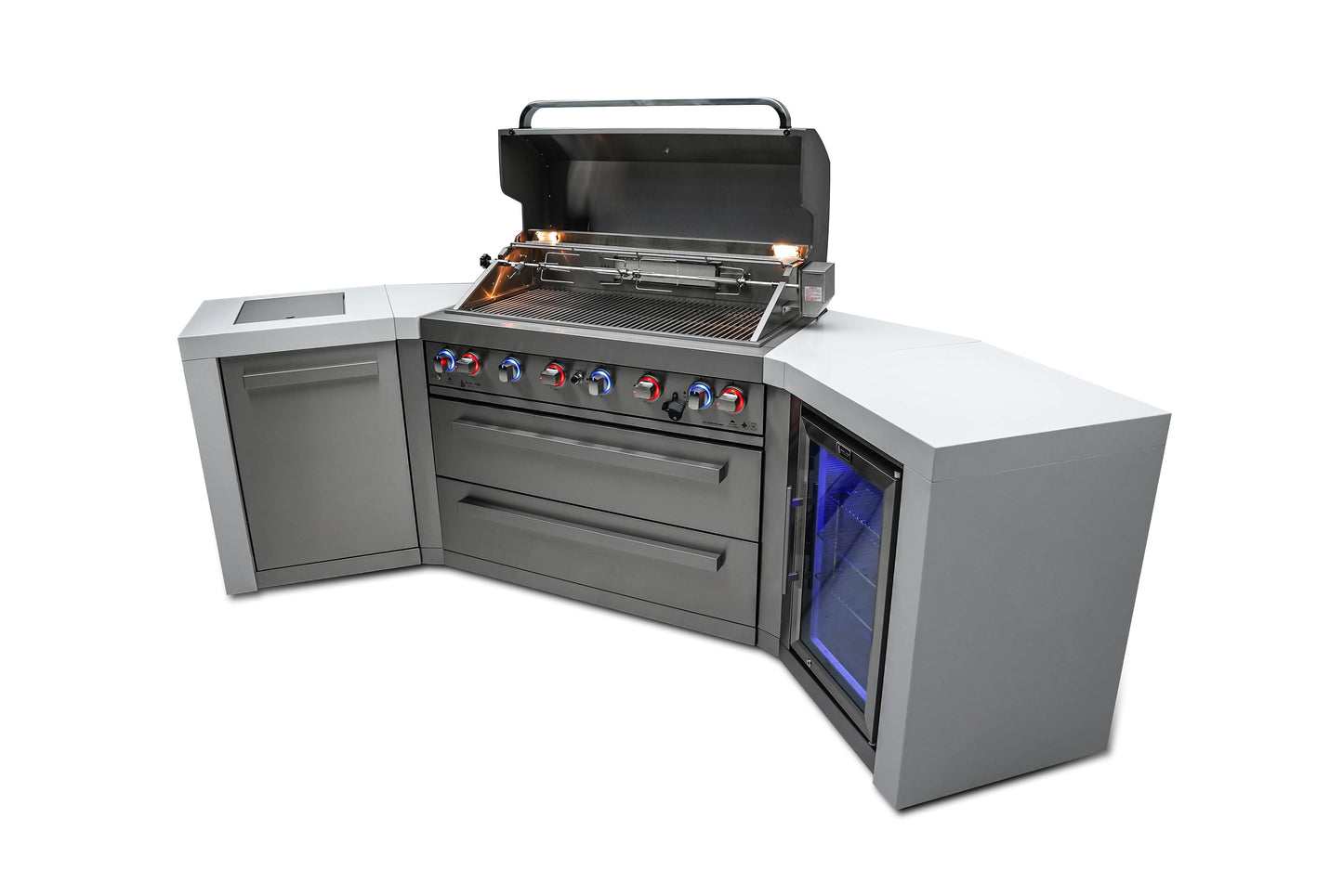 Mont Alpi 805 Deluxe Island Grill with Refrigerator Cabinet, Infrared Side Burner, & Rotisserie Kit - MAi805-D45FC