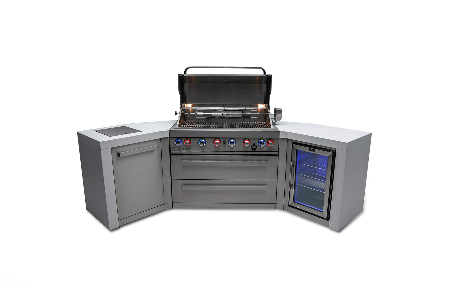 Mont Alpi 805 Deluxe Island Grill with Refrigerator Cabinet, Infrared Side Burner, & Rotisserie Kit - MAi805-D45FC