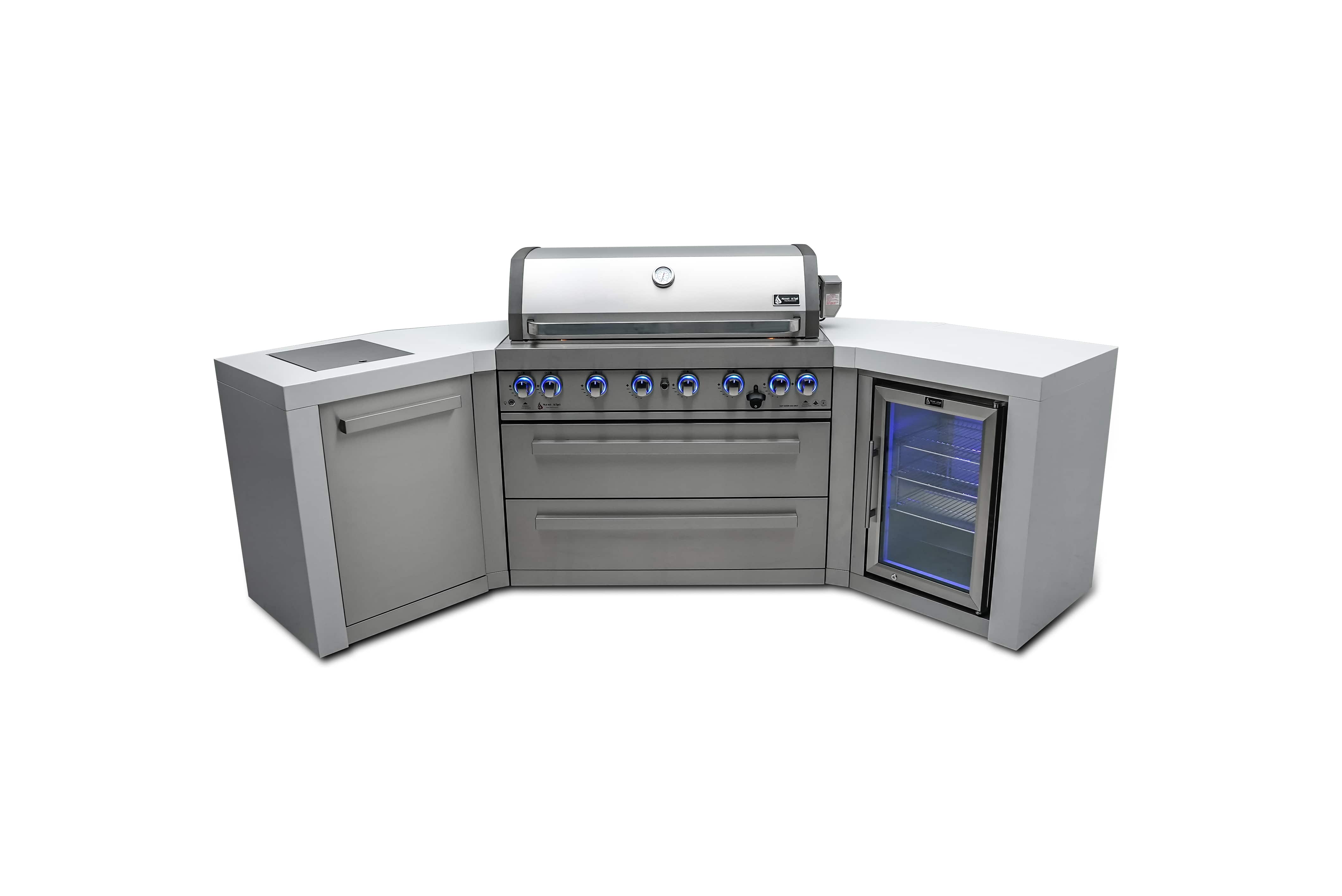 Mont Alpi 805 Deluxe Island Grill with Refrigerator Cabinet, Infrared 