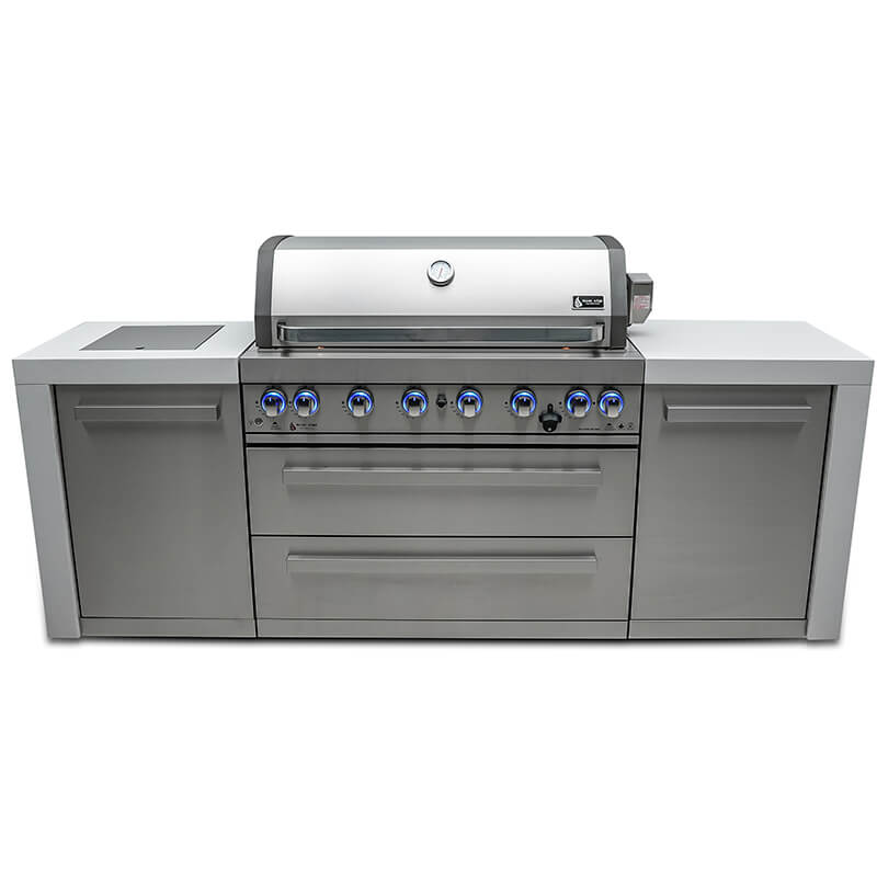 Mont Alpi Deluxe Stainless Steel 6 Burner Island With Side Burner and 