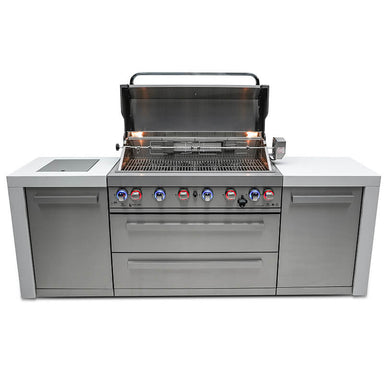 Mont Alpi Deluxe Stainless Steel 6 Burner Island With Side Burner and 