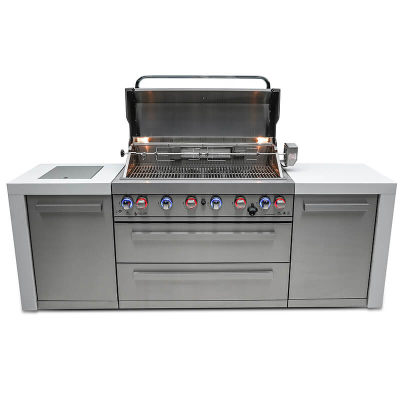 Mont Alpi Deluxe Stainless Steel 6 Burner Island With Side Burner and 