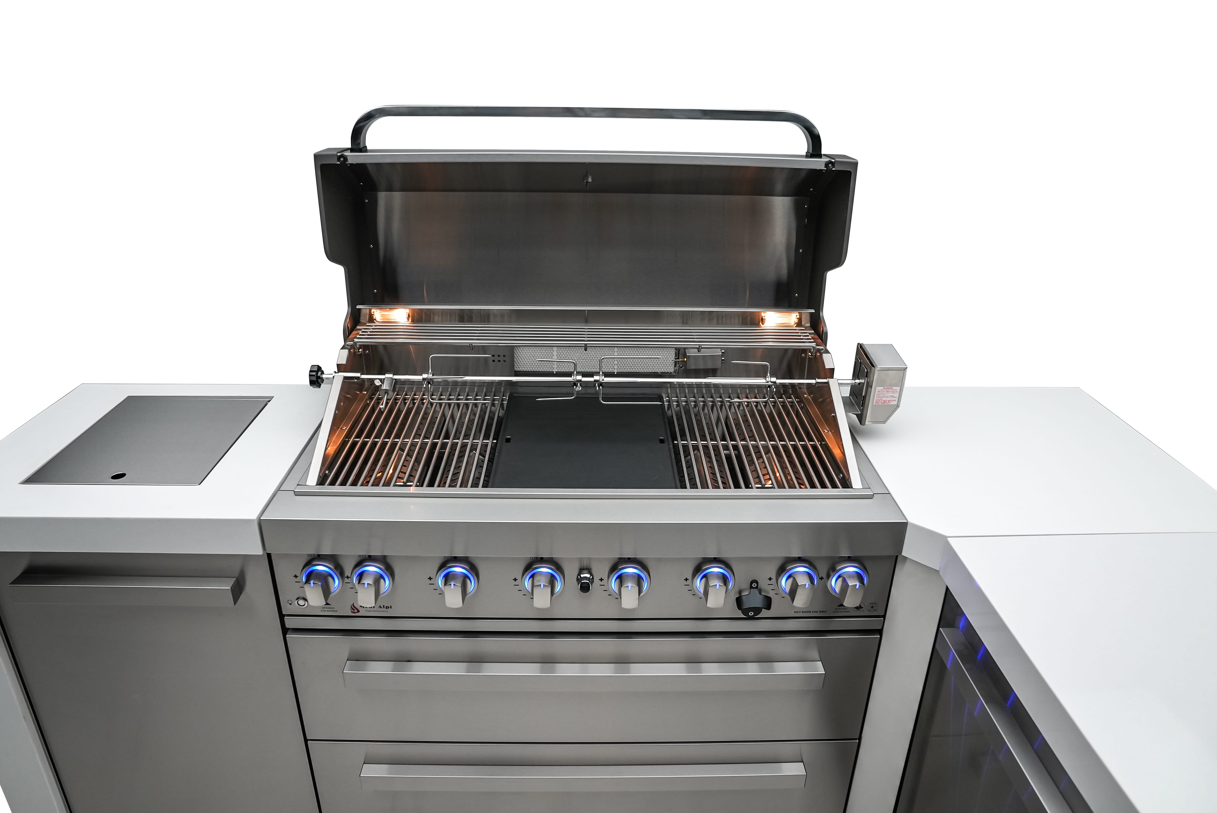 Mont Alpi 805 Deluxe Island Grill with Infrared Side Burner & Rotisser