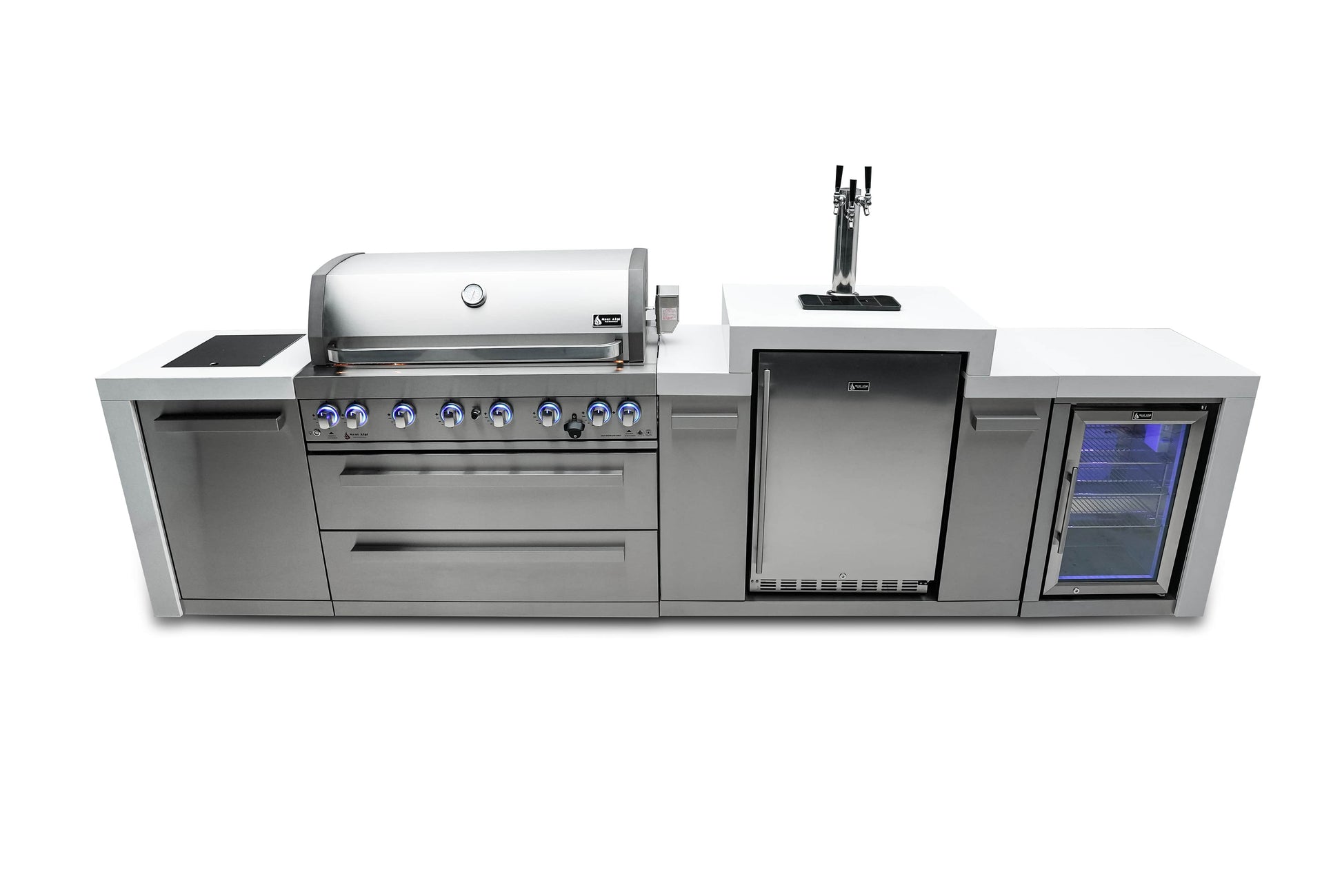 Mont Alpi Deluxe Island with 6-Burner Grill, Kegerator, Fridge Cabinet, and Infrared Burners 