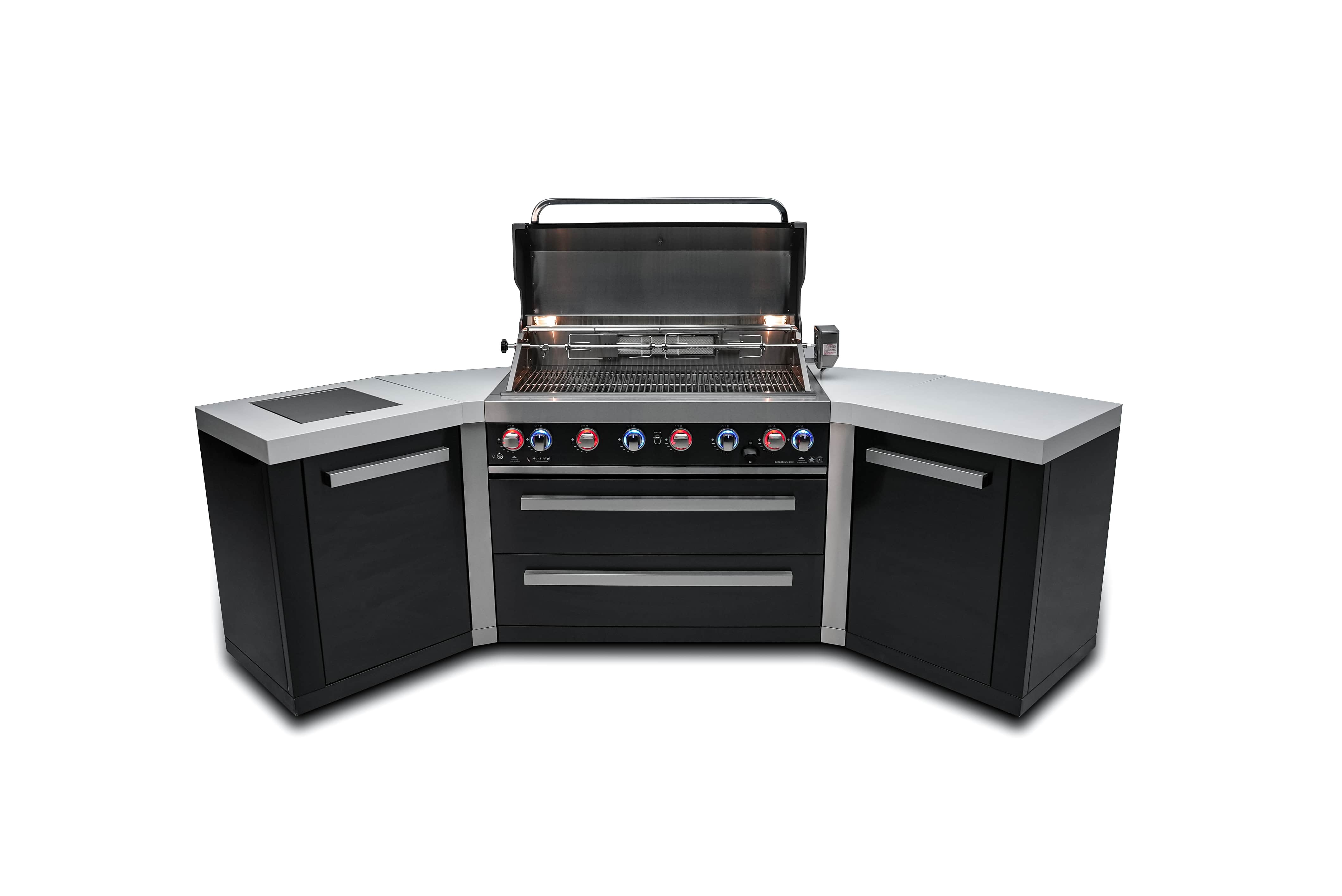 Mont Alpi 805 Black Stainless Steel BBQ Grill Island with 45-Degree An