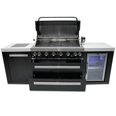 Mont Alpi Black Stainless Steel 6 Burner With Side Burner & Fridge