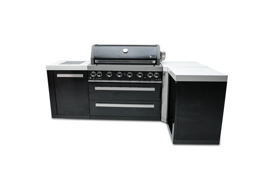 Mont Alpi 805 Deluxe Propane Gas Island Grill with Infrared Side Burner & Rotisserie Kit - Black Stainless Steel
