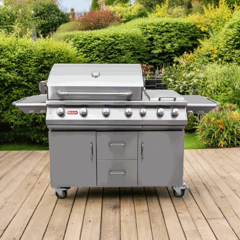 Bull 7 Burner Built in Gas BBQ Grill Cart With Lights Rotisserie Urban Outdoor Kitchen