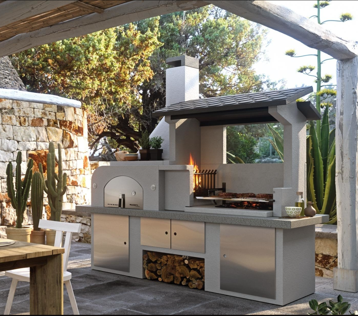 Palazzetti Antille Complete Outdoor BBQ Kitchen with Wood Fired Oven